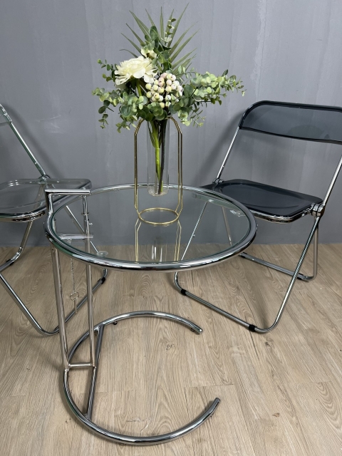 Bàn tròn decor trong suốt phong cách Hàn Quốc có điều chỉnh độ cao