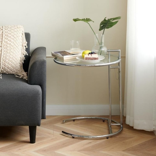 Bàn tròn decor trong suốt phong cách Hàn Quốc có điều chỉnh độ cao