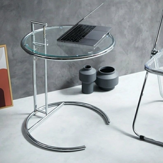Bàn tròn decor trong suốt phong cách Hàn Quốc có điều chỉnh độ cao