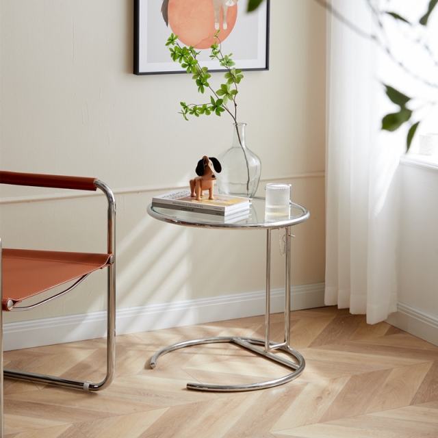 Bàn tròn decor trong suốt phong cách Hàn Quốc có điều chỉnh độ cao