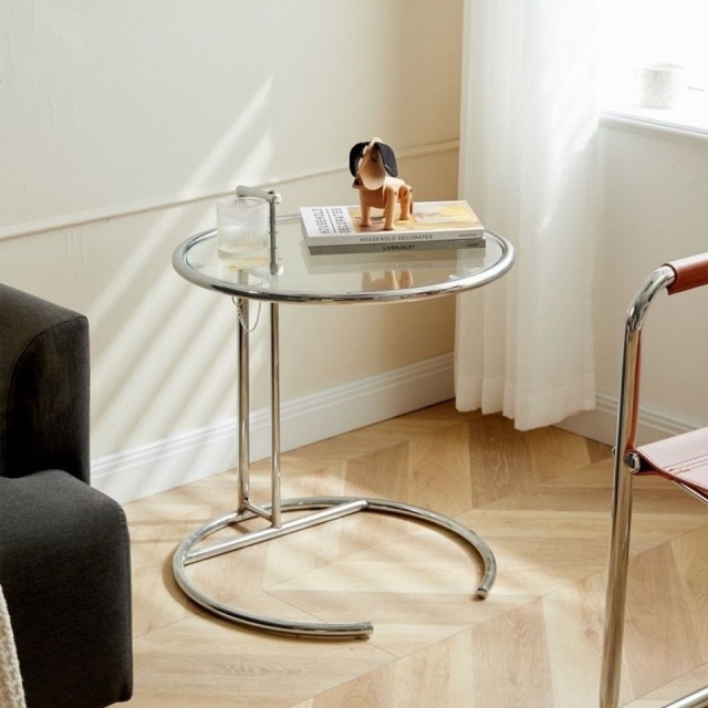 Bàn tròn decor trong suốt phong cách Hàn Quốc có điều chỉnh độ cao