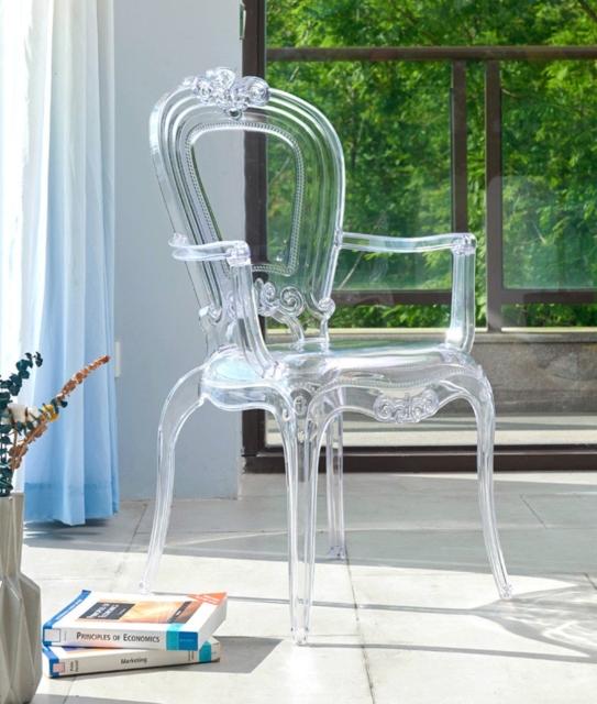 Ghế sự kiện trong suốt, ghế cafe, ghế trang điểm, ghế nhựa nhập khẩu phong cách Châu Âu TM263 có tay