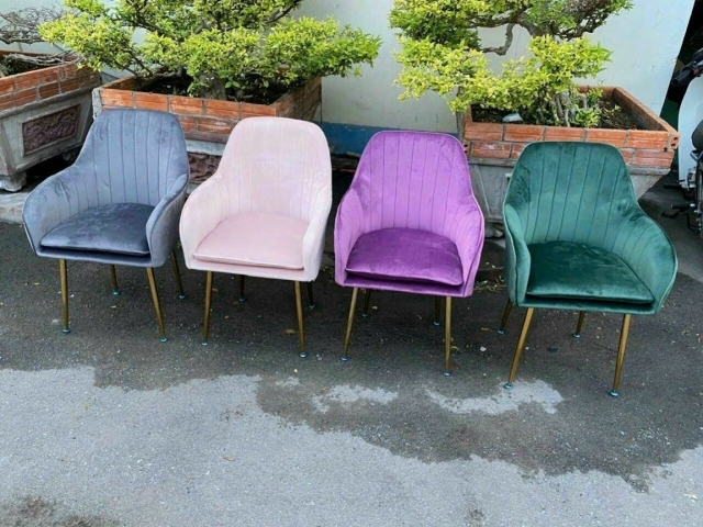 Ghế lara nệm nhung chân mạ vàng